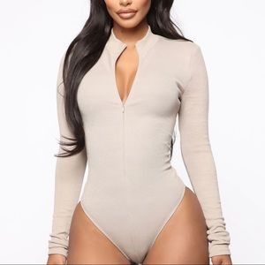 Fashion Nova Grind Time Long Sleeve Bodysuit- Nude